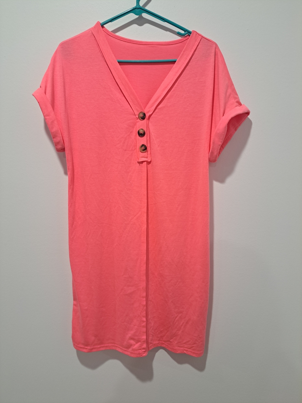 Coral V-Neck Button Dress/Swim Cover Up